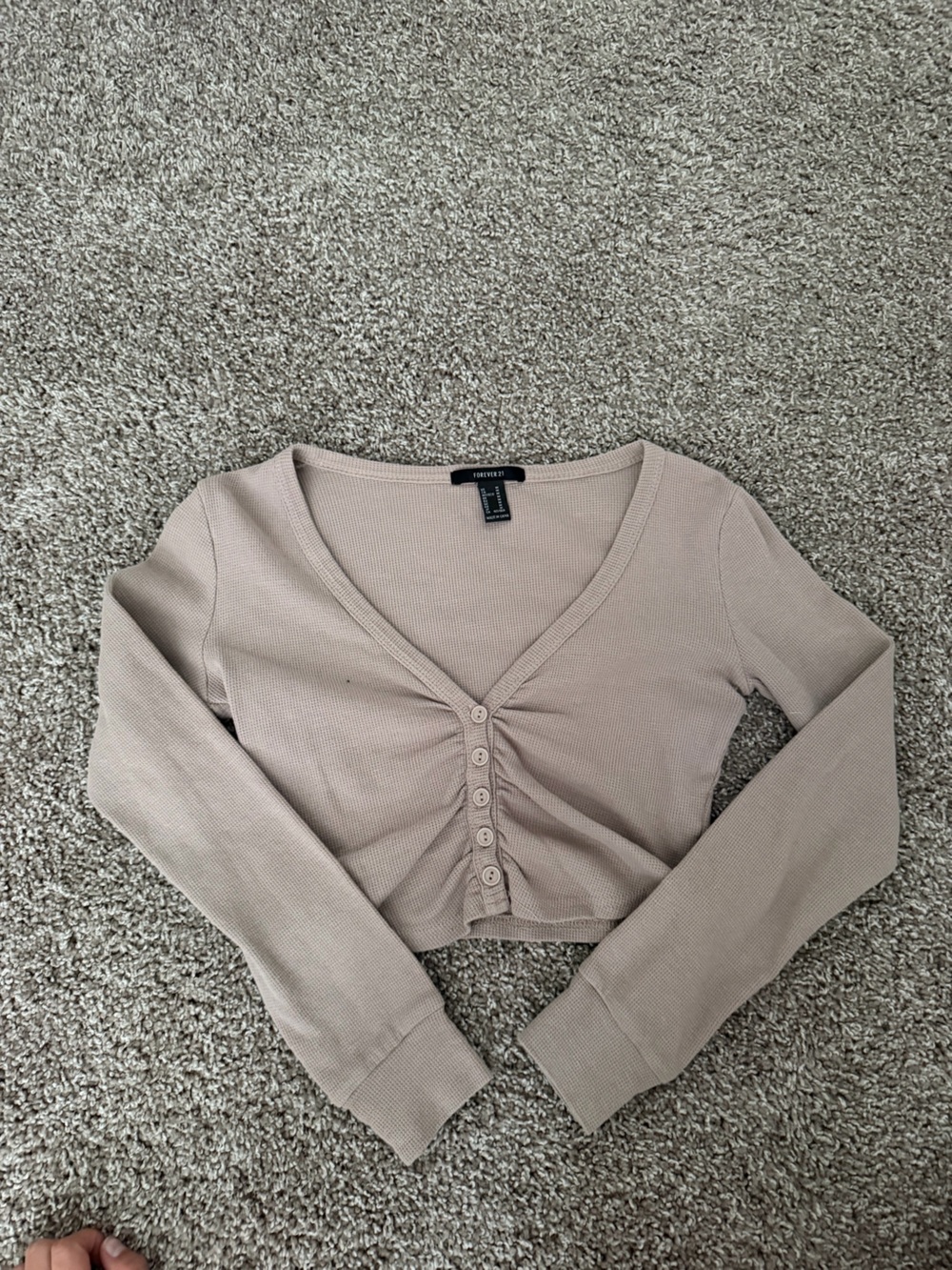Ribbed Button-Front Cropped Cardigan - Taupe